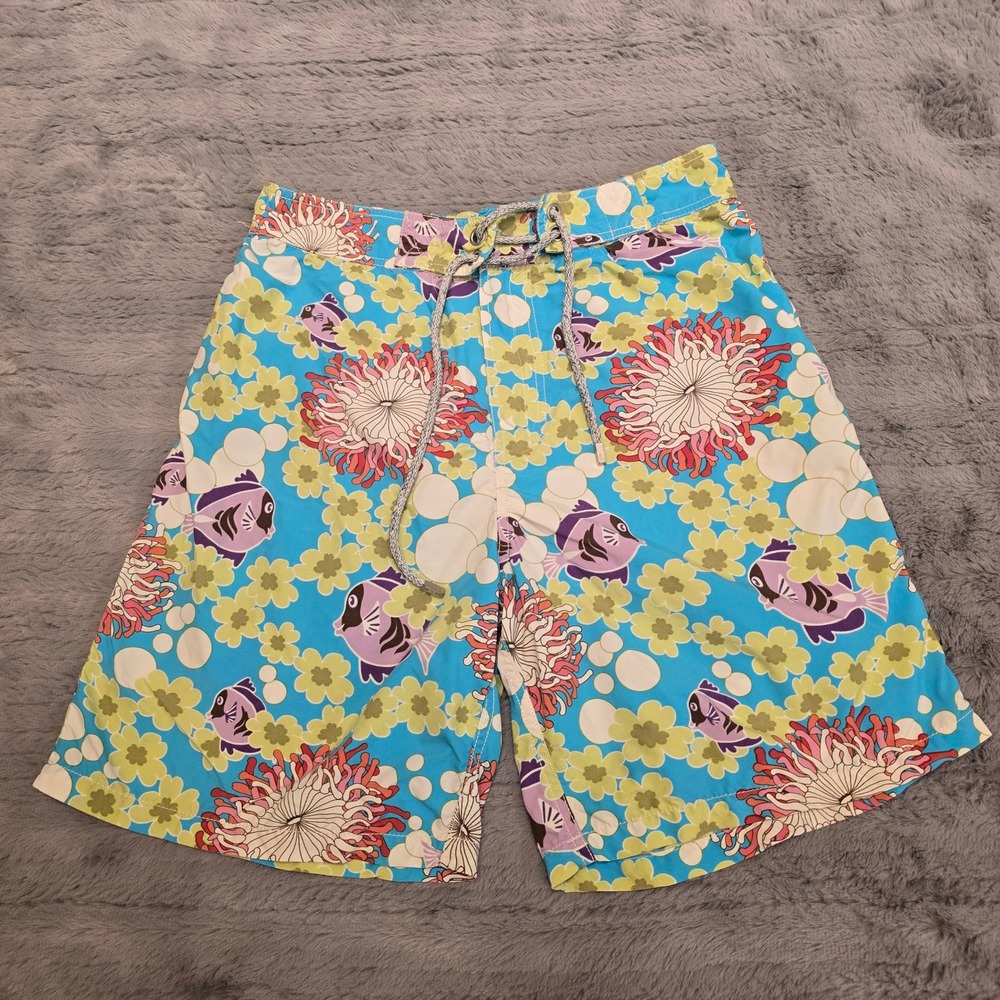Vilebrequin Moorea Swim Trunks Mens XL Blue Fish Sea Anemone Floral Board Shorts
